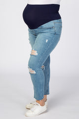 Light Wash Distressed Cropped Plus Maternity Jeans