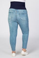 Light Wash Distressed Cropped Plus Maternity Jeans