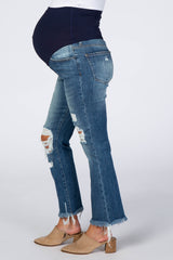 Medium Wash Distressed Frayed Hem Maternity Jeans