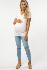 Light Blue Ripped Knee Maternity Skinny Jeans