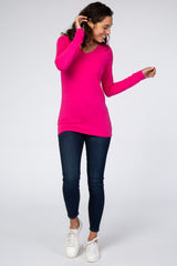 Fuchsia Fitted V-Neck Maternity Top