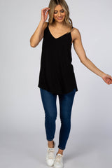 Black Basic Flowy Thin Strap Top