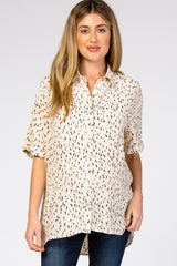 Cream Printed Button Up Collared Maternity Blouse