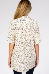 Cream Printed Button Up Collared Maternity Blouse