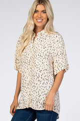 Cream Printed Button Up Collared Blouse