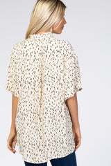 Cream Printed Button Up Collared Blouse