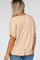 Light Taupe Pocket Front Dolman Maternity Top