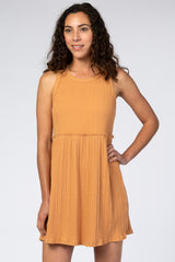 Camel Ribbed Sleeveless Dress