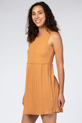 Camel Ribbed Sleeveless Dress