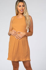 Camel Ribbed Sleeveless Maternity Dress