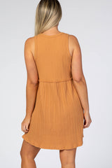 Camel Ribbed Sleeveless Maternity Dress