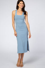 Light Blue Fitted Sleeveless Midi Dress