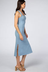 Light Blue Fitted Sleeveless Midi Dress