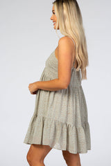Light Olive Animal Print Babydoll Maternity Dress