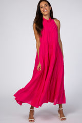 Fuchsia Tiered High Neck Maxi Dress