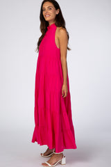 Fuchsia Tiered High Neck Maxi Dress