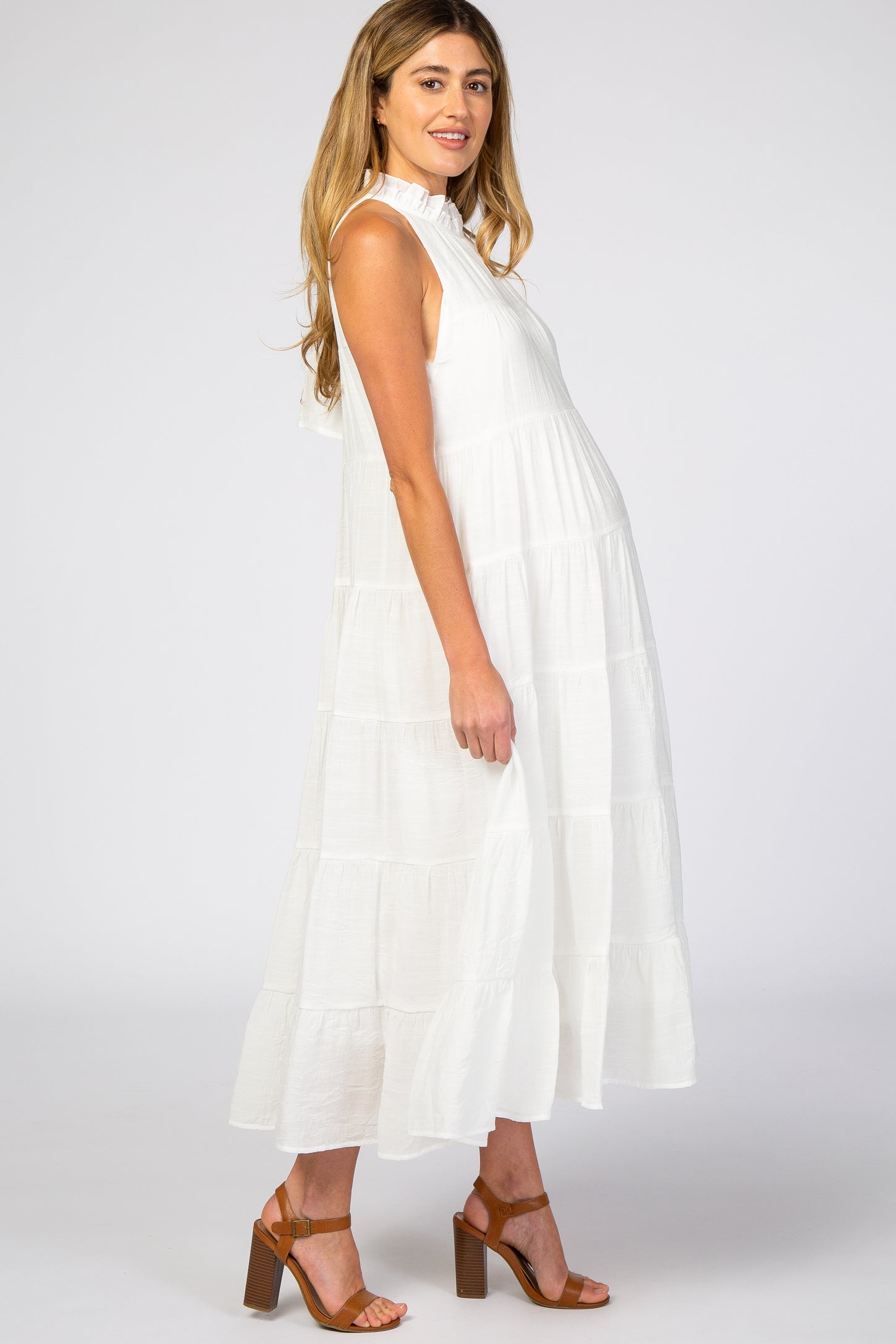 Ivory Tiered High Neck Maternity Maxi Dress