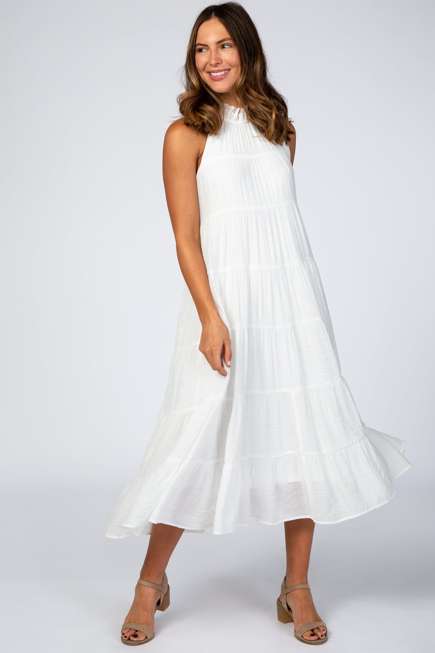 Ivory Tiered High Neck Maxi Dress