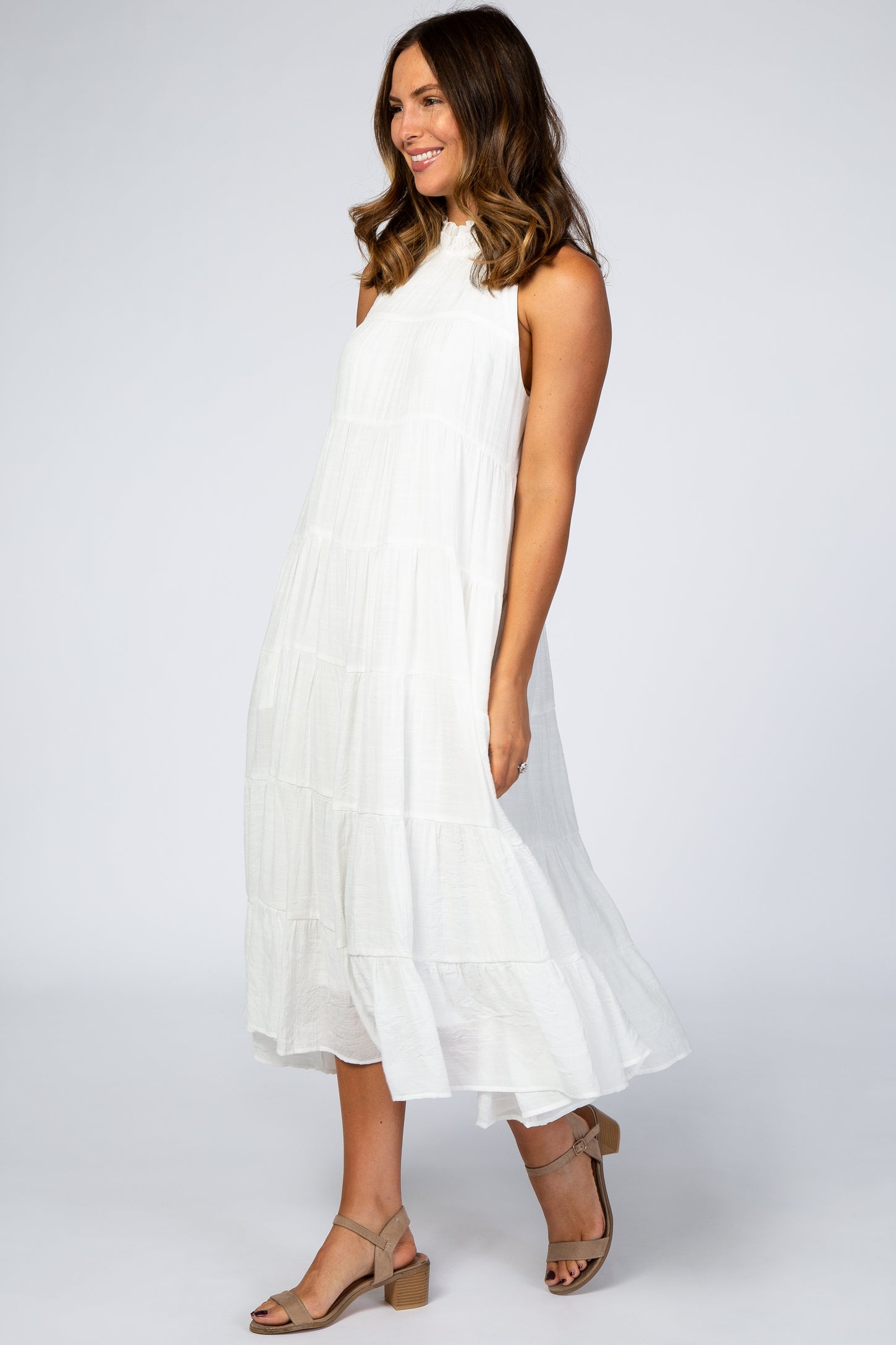 Ivory Tiered High Neck Maxi Dress