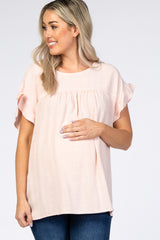 Light Pink Ruffle Sleeve Maternity Blouse