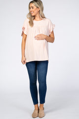 Light Pink Ruffle Sleeve Maternity Blouse