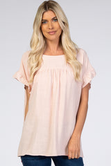 Light Pink Ruffle Sleeve Maternity Blouse