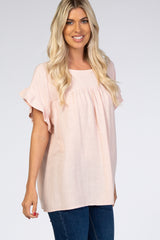 Light Pink Ruffle Sleeve Blouse