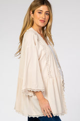 Beige Crochet Detail Maternity Cover Up