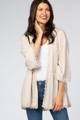 Beige Crochet Detail Maternity Cover Up