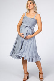 Blue Ruffle Smocked Maternity Dress