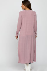 Pink Soft Ribbed Long Maternity Cardigan