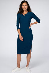 Teal 3/4 Sleeve Maternity Midi Dress