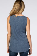 Blue Ribbed Maternity Tank Top