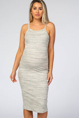 Heather Grey Ribbed Fitted Maternity Midi Dress