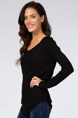 Black Knit Long Sleeve Top