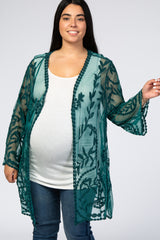 Teal Lace Mesh Long Sleeve Maternity Plus Cover Up