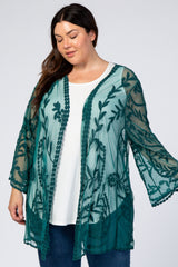 Teal Lace Mesh Long Sleeve Maternity Plus Cover Up