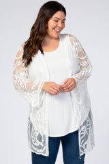 White Lace Mesh Long Sleeve Plus Cover Up