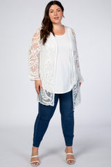 White Lace Mesh Long Sleeve Plus Cover Up