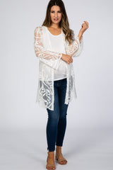 White Lace Mesh Long Sleeve Maternity Cover Up