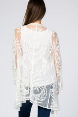 White Lace Mesh Long Sleeve Maternity Cover Up