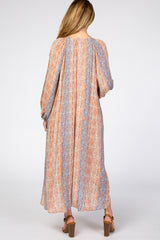 Multicolor Printed Button Front Maternity Maxi Dress