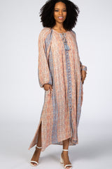 Multicolor Printed Button Front Maxi Dress