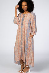 Multicolor Printed Button Front Maxi Dress