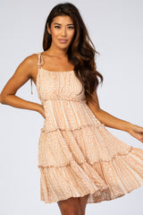 Pink Floral Shoulder Tie Ruffle Tiered Dress