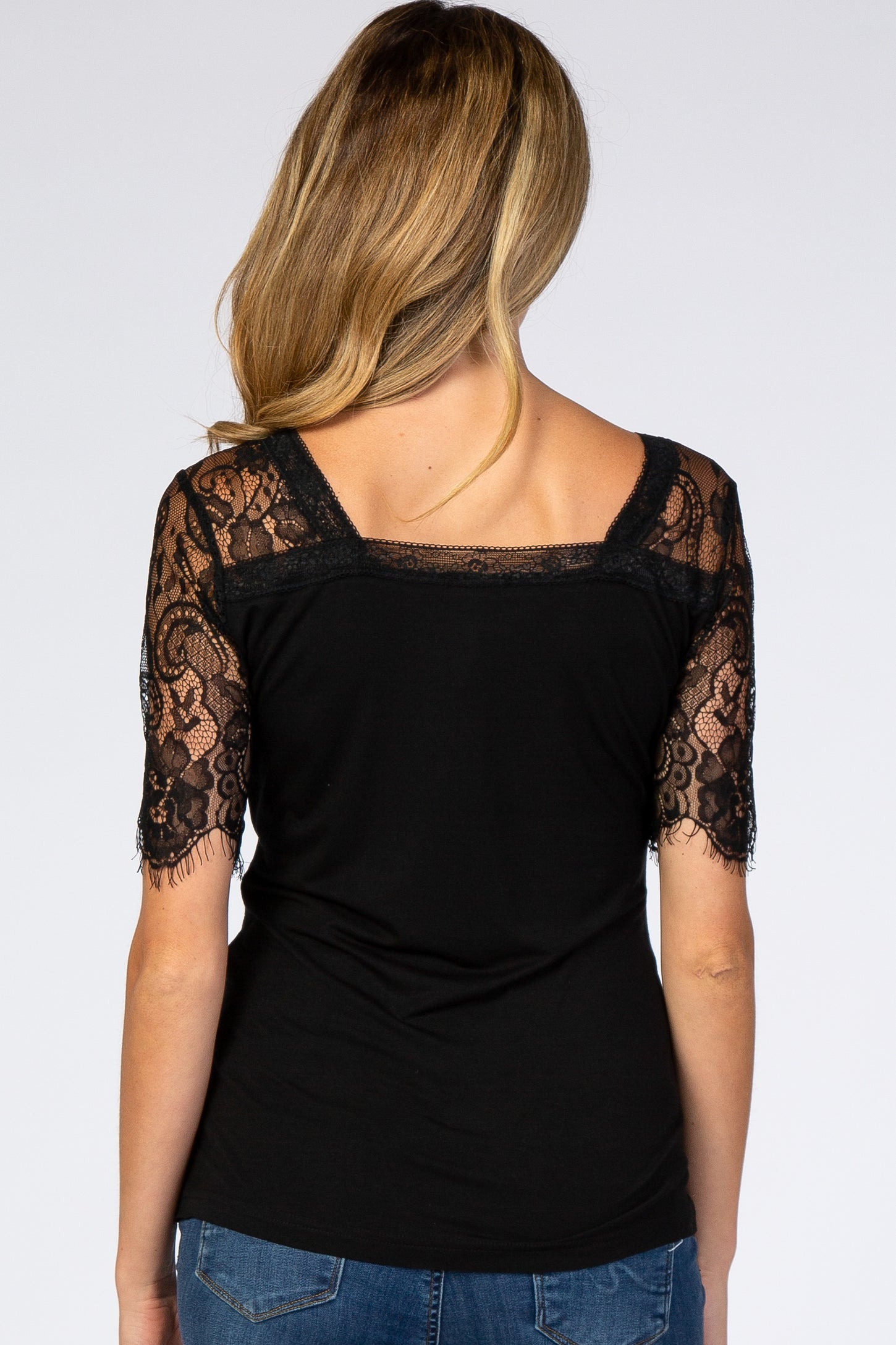 Black Lace Sleeve Maternity Top