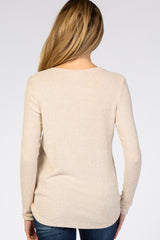 Beige Brushed Knit Ribbed Maternity Top