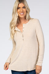 Beige Brushed Knit Ribbed Top