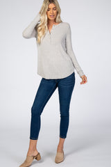 Heather Grey Brushed Knit Ribbed Top