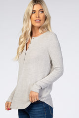 Heather Grey Brushed Knit Ribbed Top